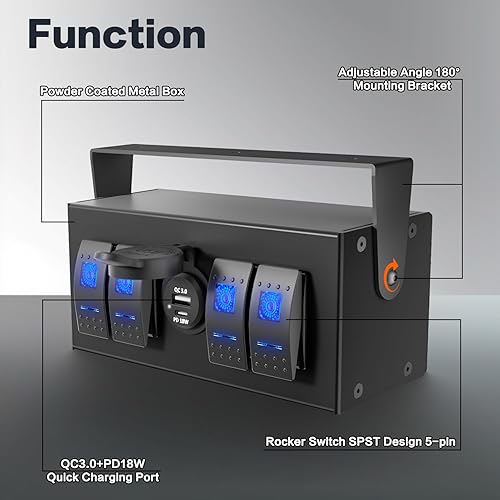 Miniatura 2 de IZTOSS Panel de interruptor de encendido y apagado de 5 pines con kits de cableado para barco marino, coche, vehículos recreativos, camiones
