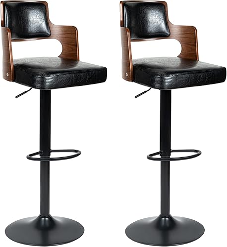 Miereirl Juego de 2 taburetes de bar de altura Morden con respaldo de madera asiento grueso silla giratoria ajustable para el hogar cocina isla