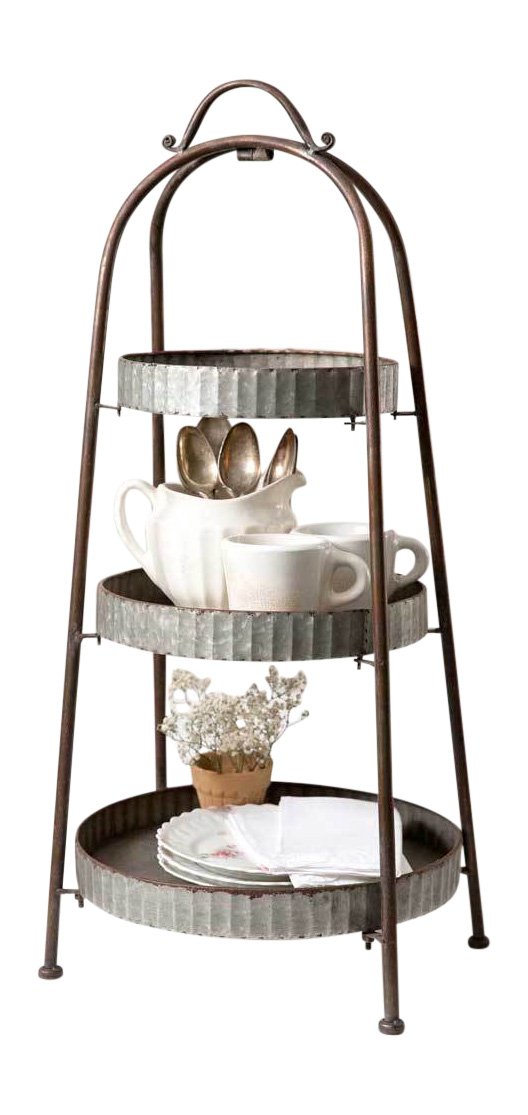 Colonial Tin Works 770012 Galvanized Steel Industrial Round Display Stand 3 Tier, Galvanized Gray