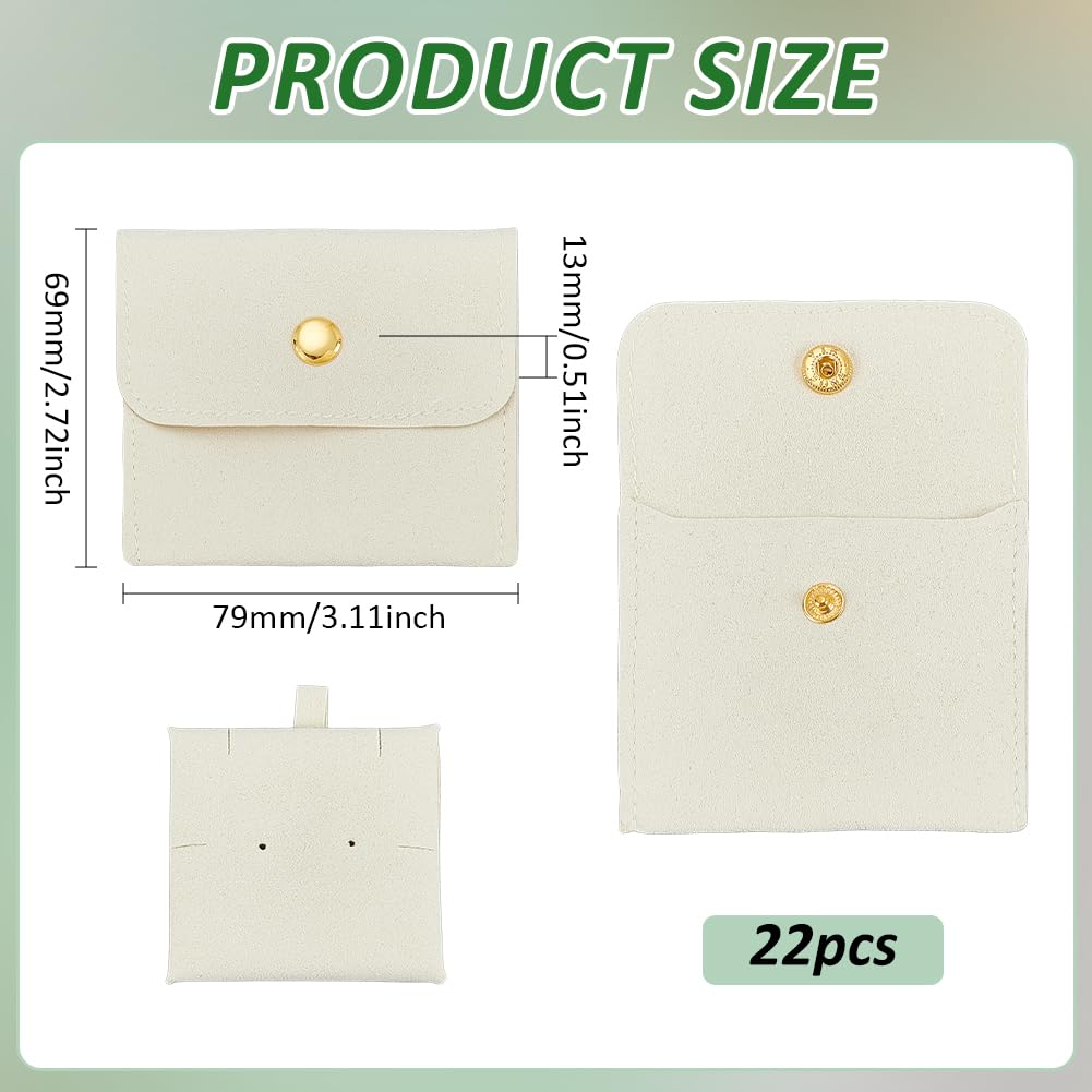 BENECREAT 22 bolsas de joyería beige con botón de latón, 2.7 x 3.1 x 0.5 pulgadas, bolsas de almacenamiento de joyas de microfibra, pequeñas bolsas de regalo para pulseras, collares, anillos, aretes