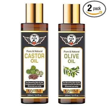 7 Fox Natural & Organic Castor Oil & Extra Light Olive Oil For Hair Growth & Skin Combo(Each 100ml)