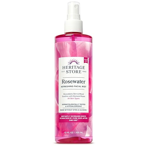 HERITAGE STORE Rosewater - Refreshing Facial Mist for Glowing Skin with Damask Rose, All Skin Types - Rose Water Spray for Face, Made Without Dyes or Alcohol, Hypoallergenic, Vegan, Cruelty Free, 12oz - 12 Fl Oz (Pack of 1)