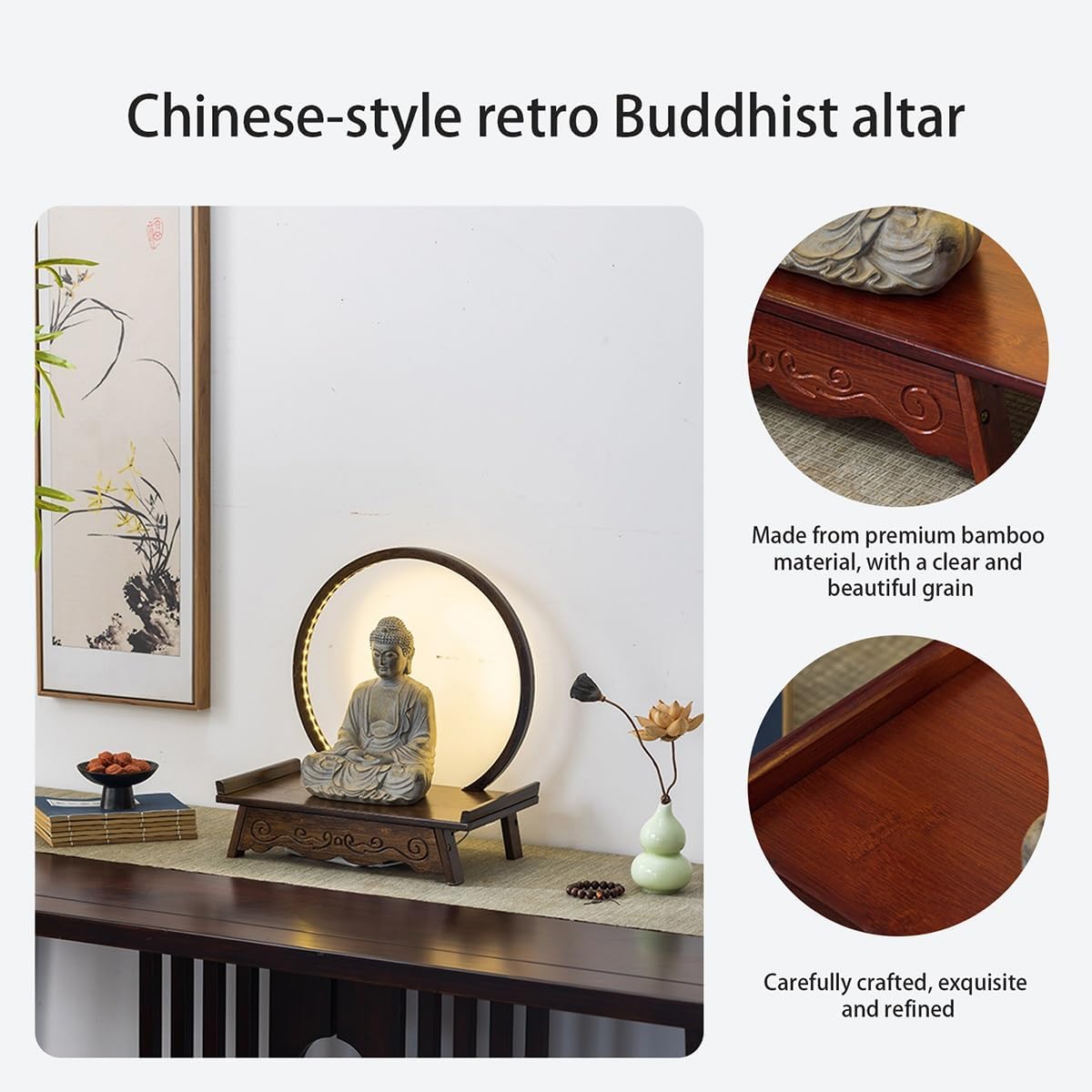 Prayer Altar, Chinese Meditation Table, Personal Shrine Altar Table, Buddha Altar Shelf Shrine, for Homes Temples Ancestral Halls(Walnut Color,15.7x9x4.3in)