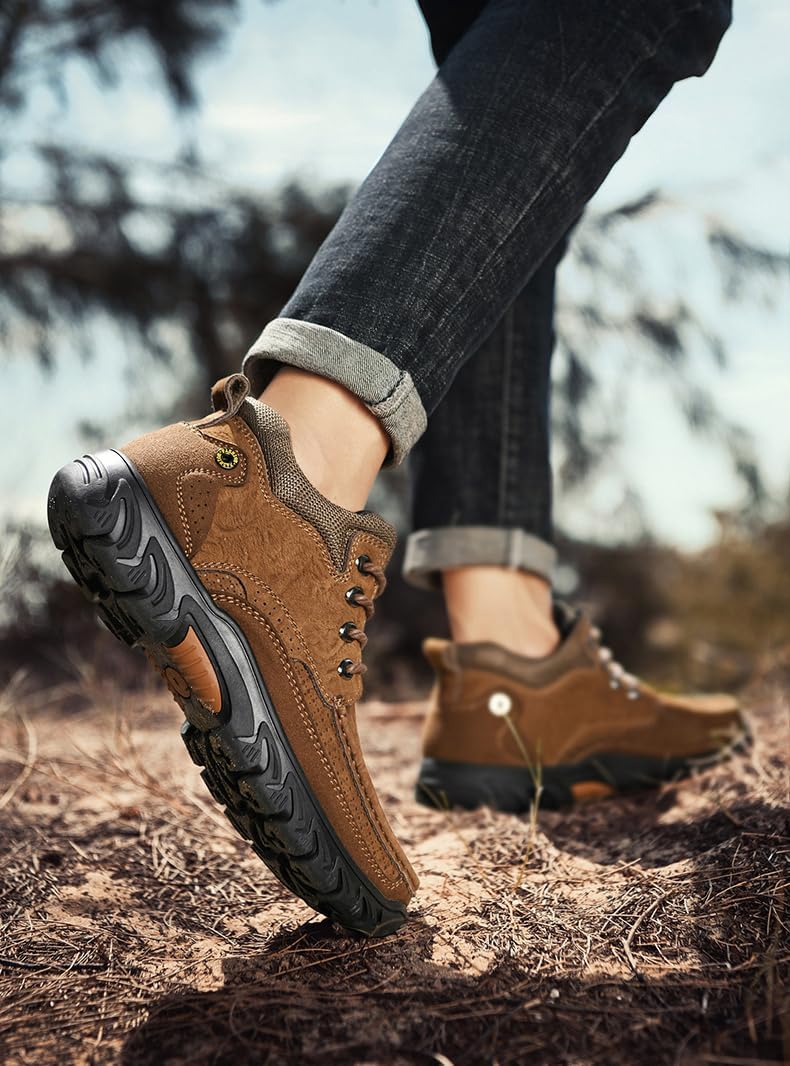 Boxpopla Men's Waterproof Hiking Boots Lace-up Lightweight & Breathable Mid Ankle Work Shoes Moc Anti Slip Trekking Shoes Casual Climbing Hiker Outdoor Boots - Image 6