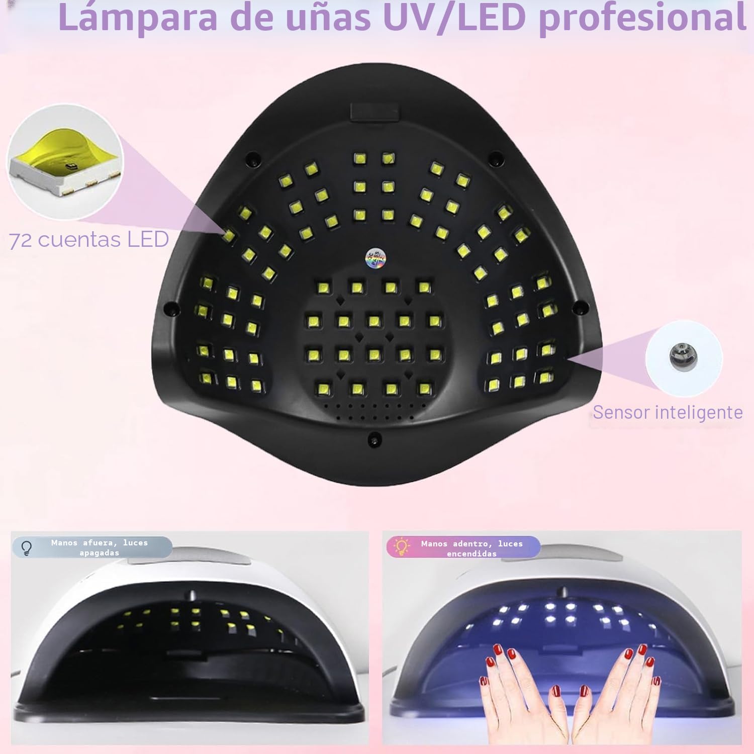 Lámpara de uñas LED UV de 320 W, secado rápido de uñas con 72 cuentas LED, pantalla táctil LCD, 4 ajustes de temporizador, sensor automático, protección de alta temperatura