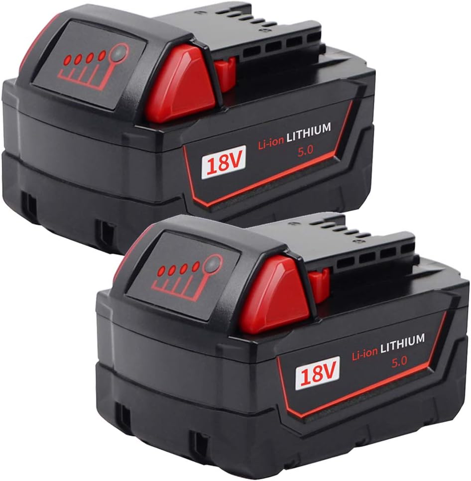 JialittM18 5.0Ah Replacement Battery for Milwaukee 18V Cordless Power Tool Lithium Battery 48-11-1815 48-11-1820 48-11-1822 48-11-1840 48-11-1841 48-11-1850 (2 Pack)