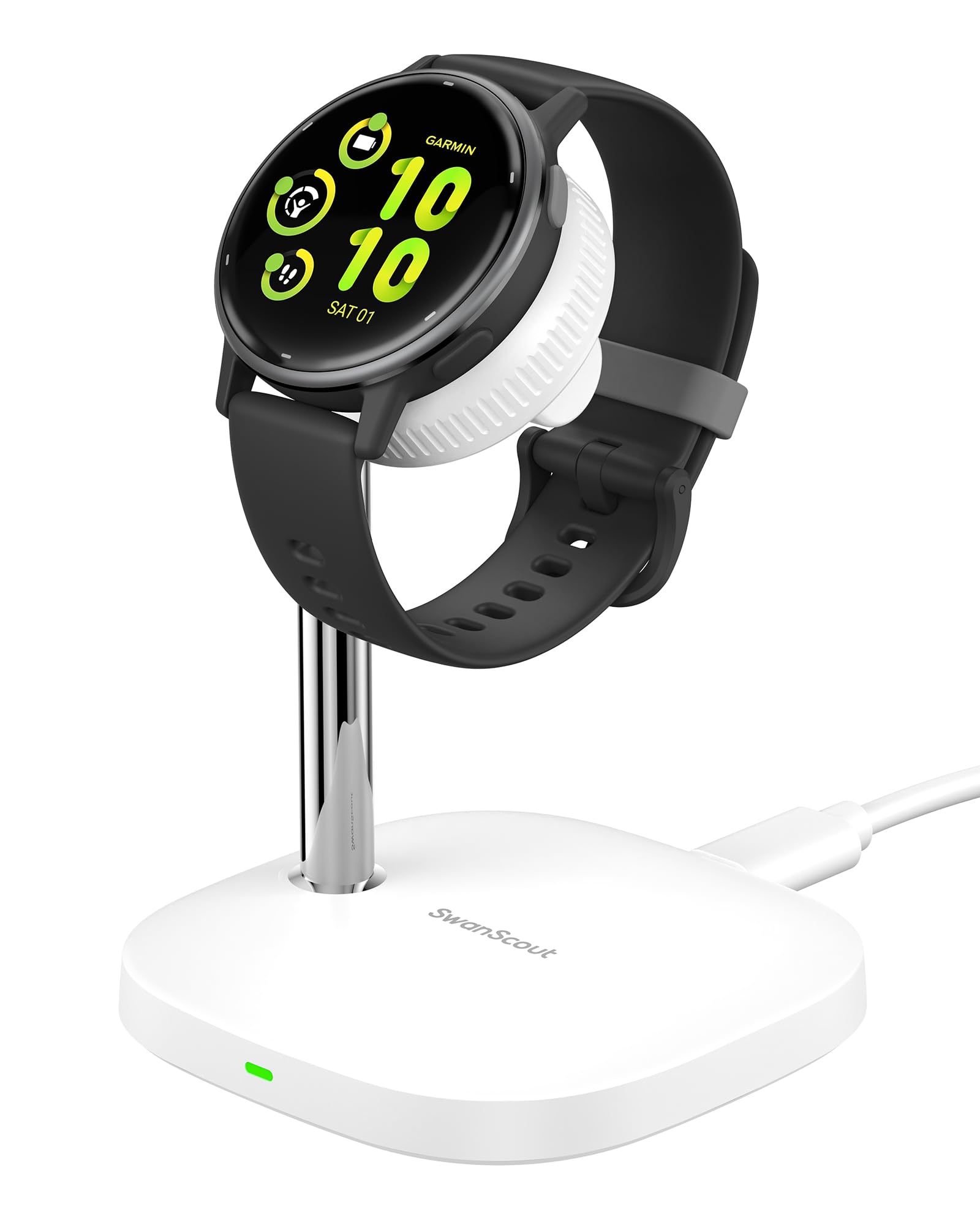 SwanScout Watch Charger Stand for Garmin Watch Forerunner 165/265/45, Vivoactive 6/5, Instinct 3/2, Tactix, Approach, Quatix Series and for Multiple Garmin Watch Devices, SwanScout 505GM (White)