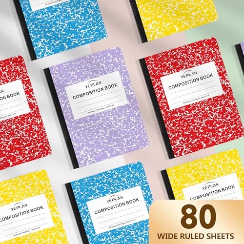 Yeplan Composition Notebooks 4 pack, Wide Ruled Notebook Paper, 9 3/4" x 7 1/2", 80 Sheets/160 Pages, Aesthetic Marble Composition Notebook for School & Office Supplies (4, Assorted Colors) - Image 3