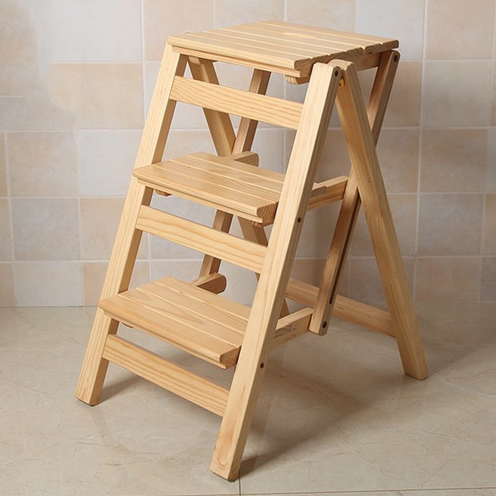 Tabourets d'échelles pliables en bois avec marchepied 3 marches compact