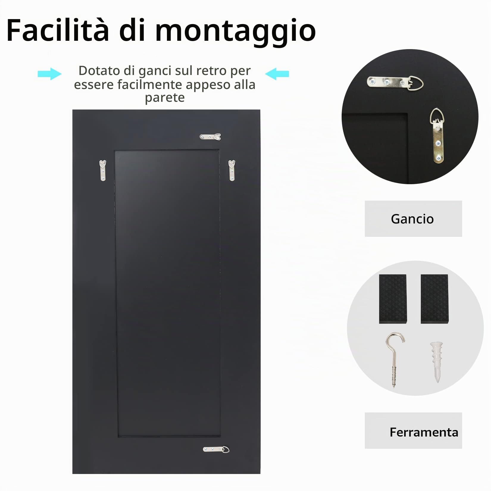 Specchio da Parete Grande Veneziano, Cornice Diamanti Argentati | Specchio Decorativo cristalli lucidati a mano bellissimo ed elegante look 120x60x2,5cm 15.4kg in vetro argentato da 5 mm