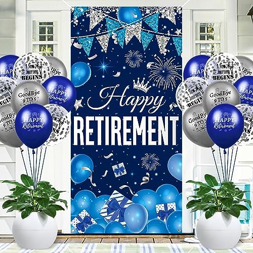 Retirement Party Decorations for Men Navy Blue Silver Happy