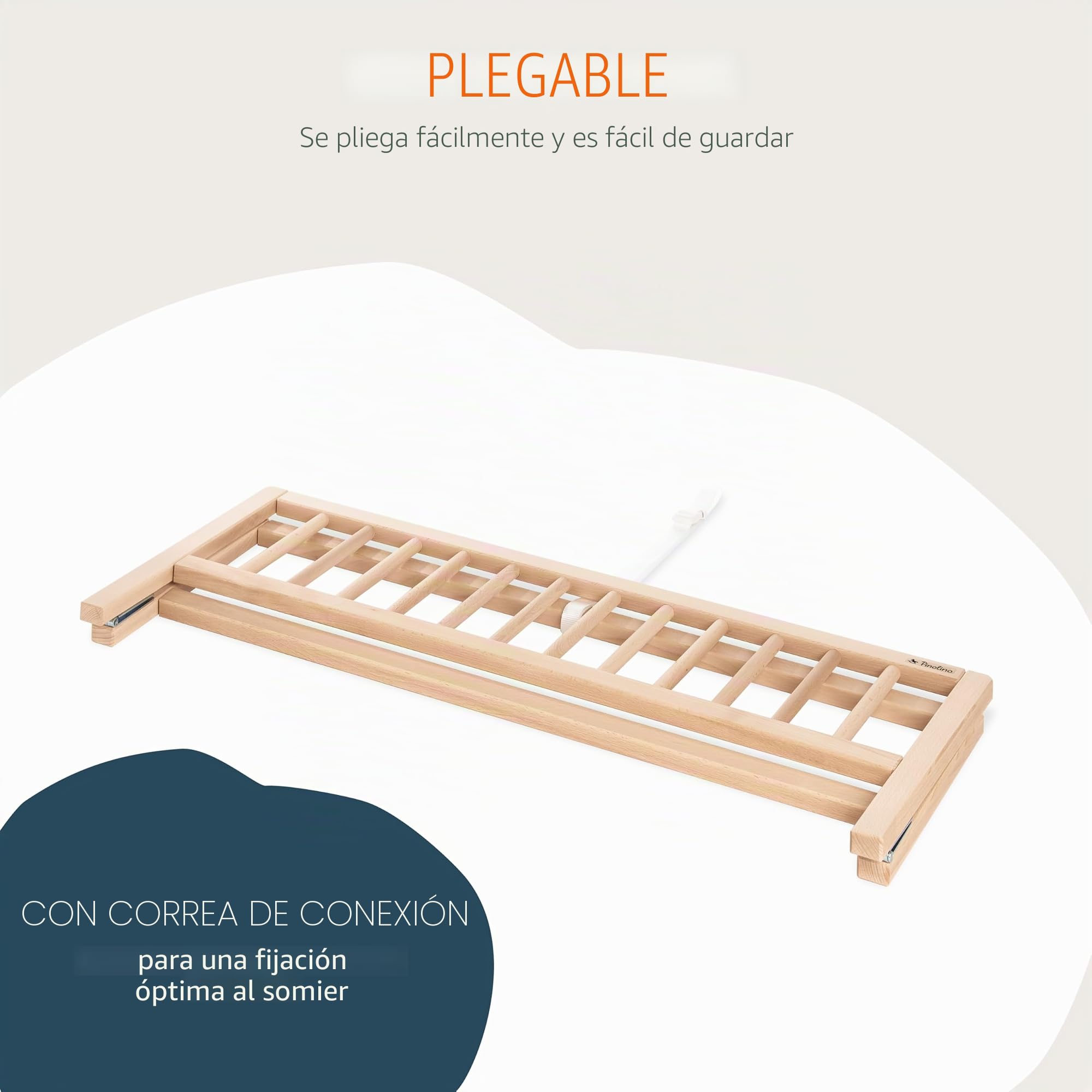 PINOLINO Barrera de Seguridad para Cuna, de haya, barandilla plegable para viajar, 90x 36x33 cm, barandilla para niños pequeños y bebés, naturaleza