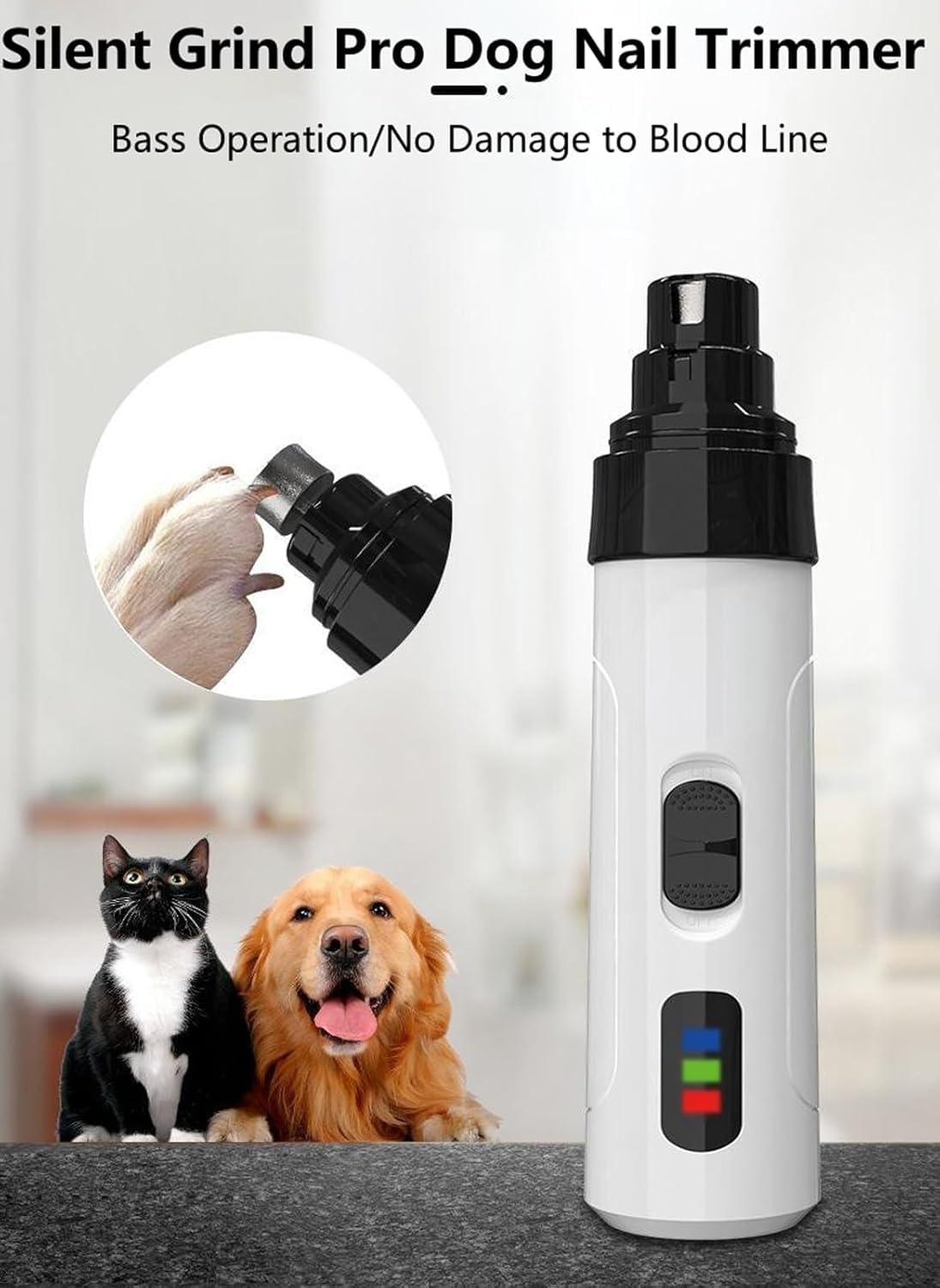 Macinaunghie elettrico per cani, ricaricabile tramite USB, silenziosa e precisa, per tutte le razze, tagliaunghie ergonomico e sicuro per una toelettatura senza stress, include una testa di macinatura
