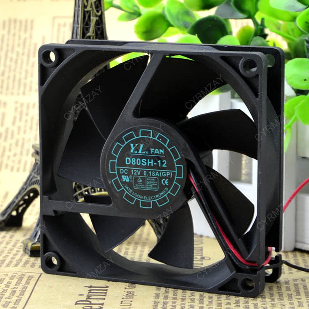 CYRMZAY Compatible for YATE LOON YaLn FAN D80SH-12 12V 0.18A 2-Wire 8CM 8025 Cooling Fan