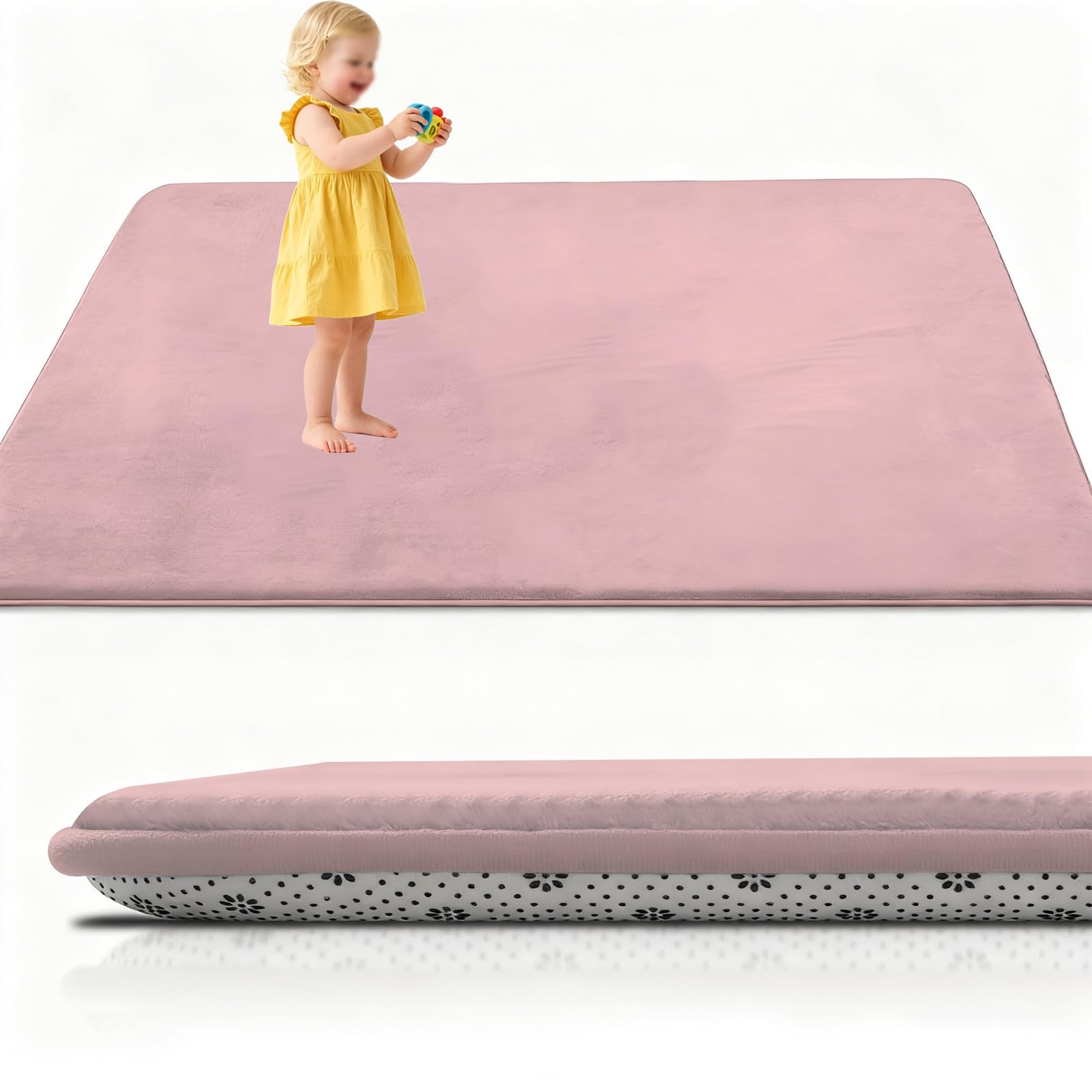 Tappeto Gioco Bambini Pieghevole 180 x 200 cm Rosa, Tappetino Gattonamento Neonato, Antiscivolo e Impermeabile Tappetino Gattonare Bambini in Velluto di Corallo