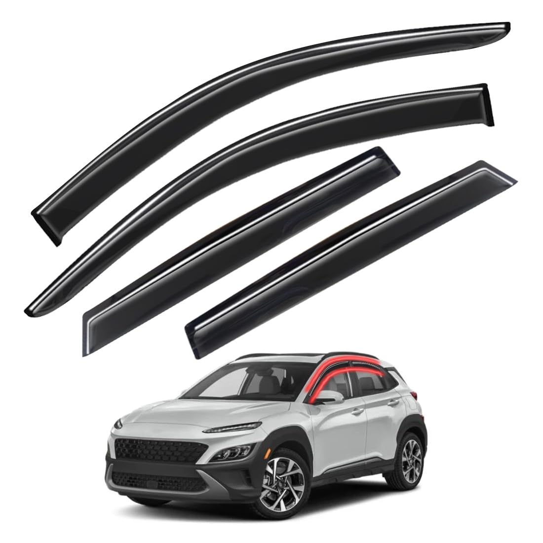 Window Visors Rain Guards FIT 2018, 2019, 2020, 2021, 2022, 2023 Hyundai Kona SE, SEL, Plus, Night, Limited, Ultimate – Side Window Deflectors Vent
