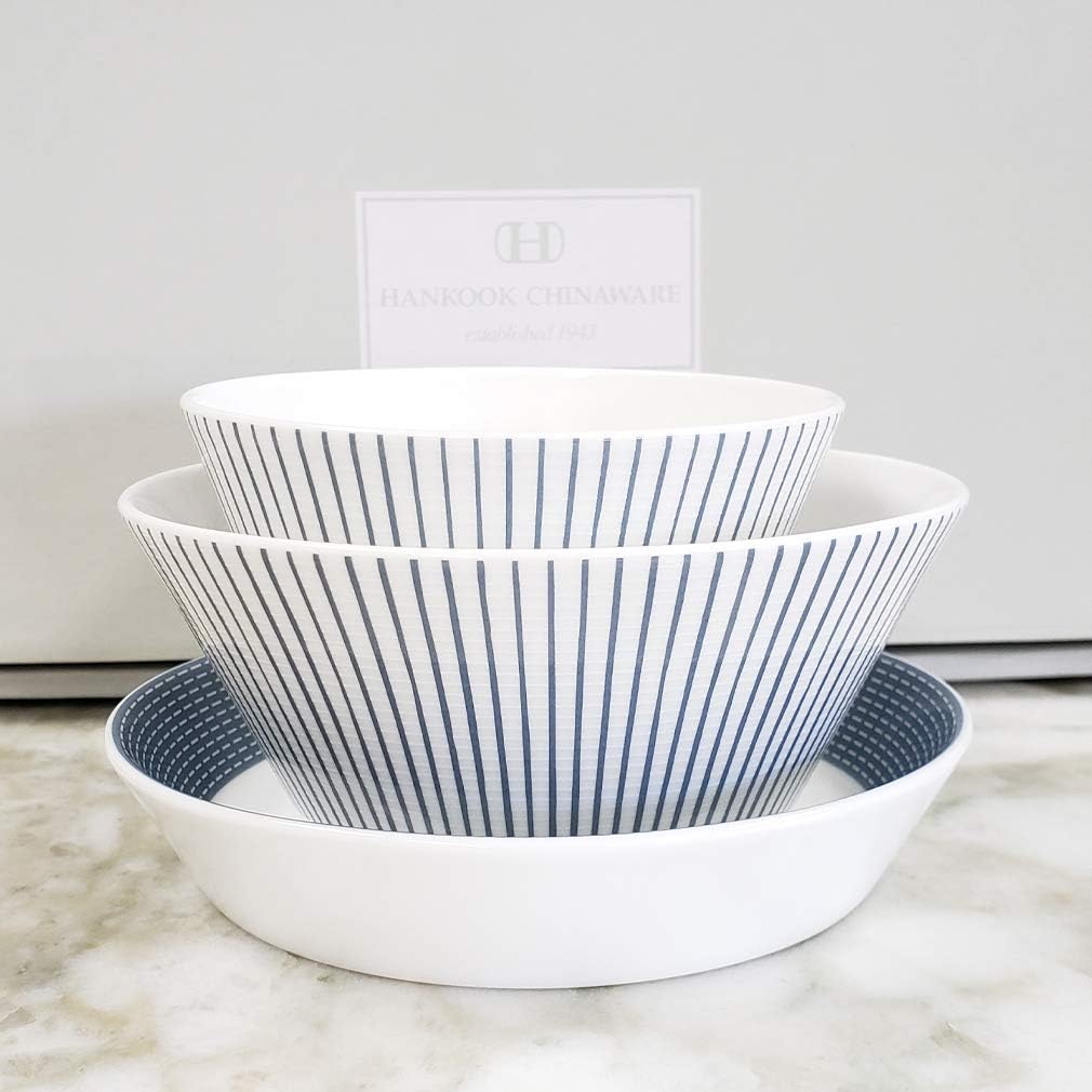 Hankook Chinaware Korean Fine Bone China [Cozy Blue] 6-Piece Gift Set, Dinnerware, Dojagi, bowls, Service for 2