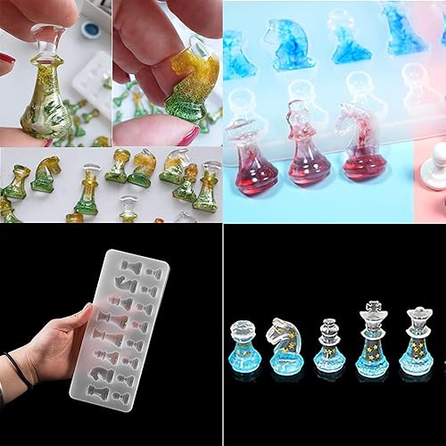 Miniatura 6 de Moldes de silicona de ajedrez internacional 3D, resina UV, ajedrez transparente para bricolaje, resina epoxi, fabricación de joyas, moldes hechos a