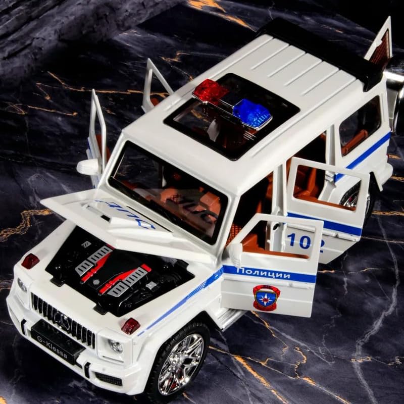 Image of New 1:24 G Wagon Police Jeep Diecast Alloy Metal Pull Back Car with Openable Doors Music Sound and Light Vehicle Toy Car for Kids Boys (Black)
