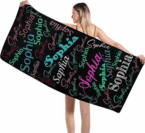 Miniatura 2 de Artsadd Toalla de baño personalizada para niños, toallas de playa personalizadas, blancas, negras y verdes, con nombre, toallas de playa