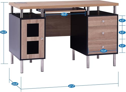Miniatura 2 de Elani - Archivador de 2 cajones, escritorio de dos tonos con bandeja para teclado, tomas de corriente, estación de carga de puertos USB, patas de