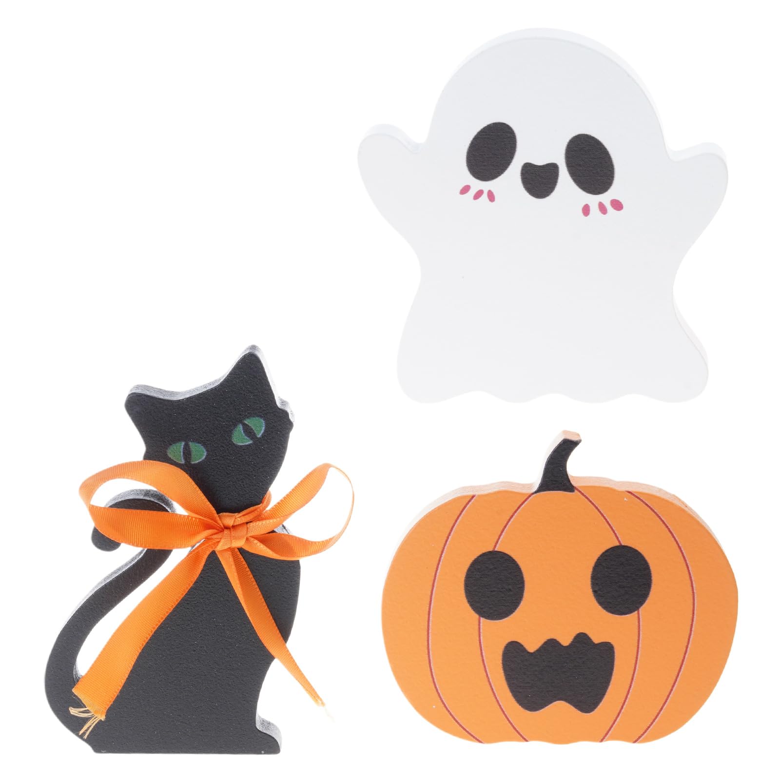 Nucelit Of 3 Festival Wooden Pumpkin Cats Ornaments Halloween Table Sign Home Decoration for Indoor Outdoor Use Wooden Pumpkin Cats Ornaments