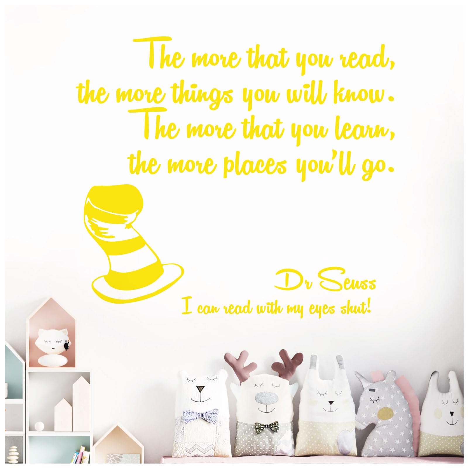 The More that You Read, the More Things You Will Know - Dr Seuss Book Quote Decal Wall Sticker [Large] [Lemon]