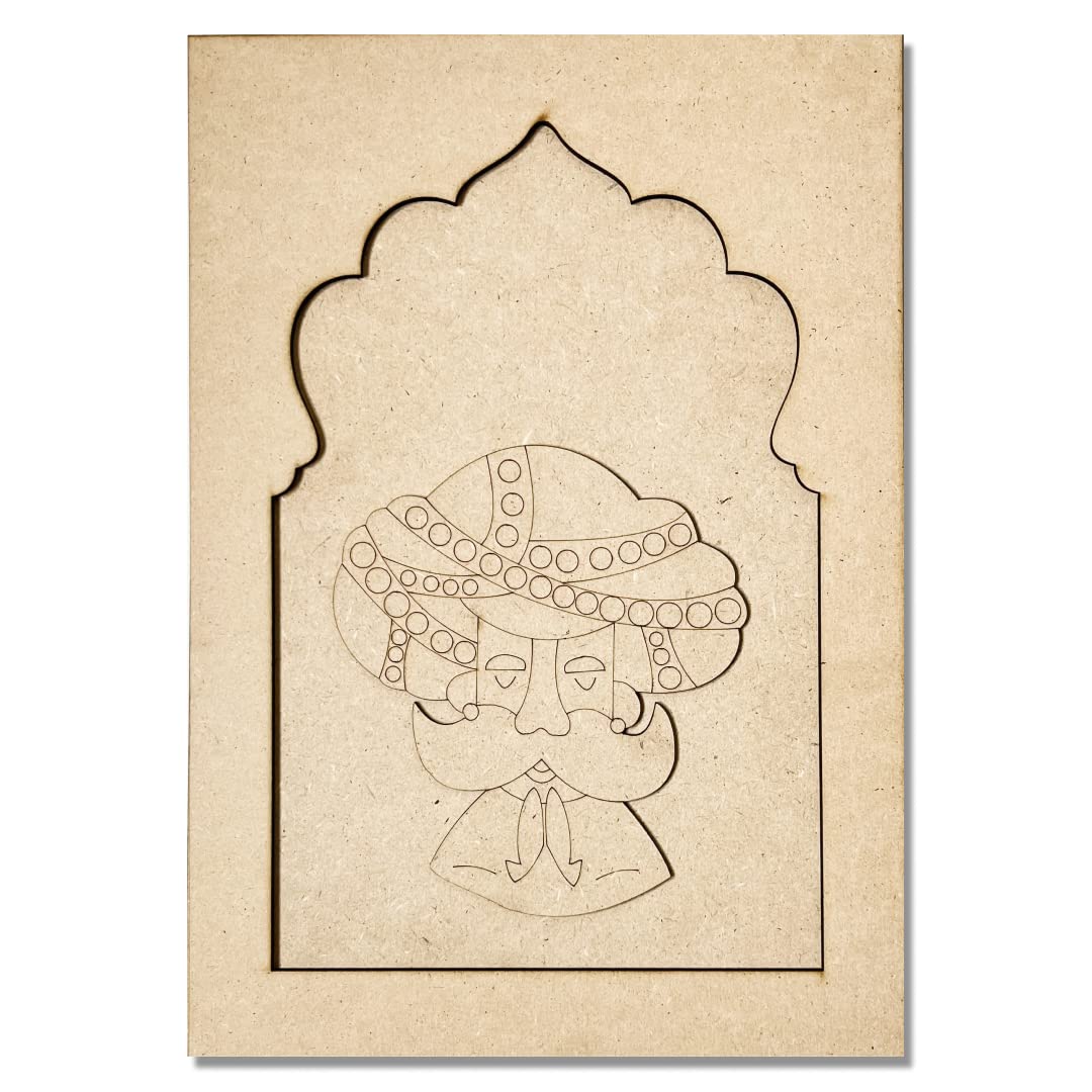 Adikala Jharokha With Ram Ram Sa MDF Engraved Design & Square Shaped Base Cutout for DIY Craft