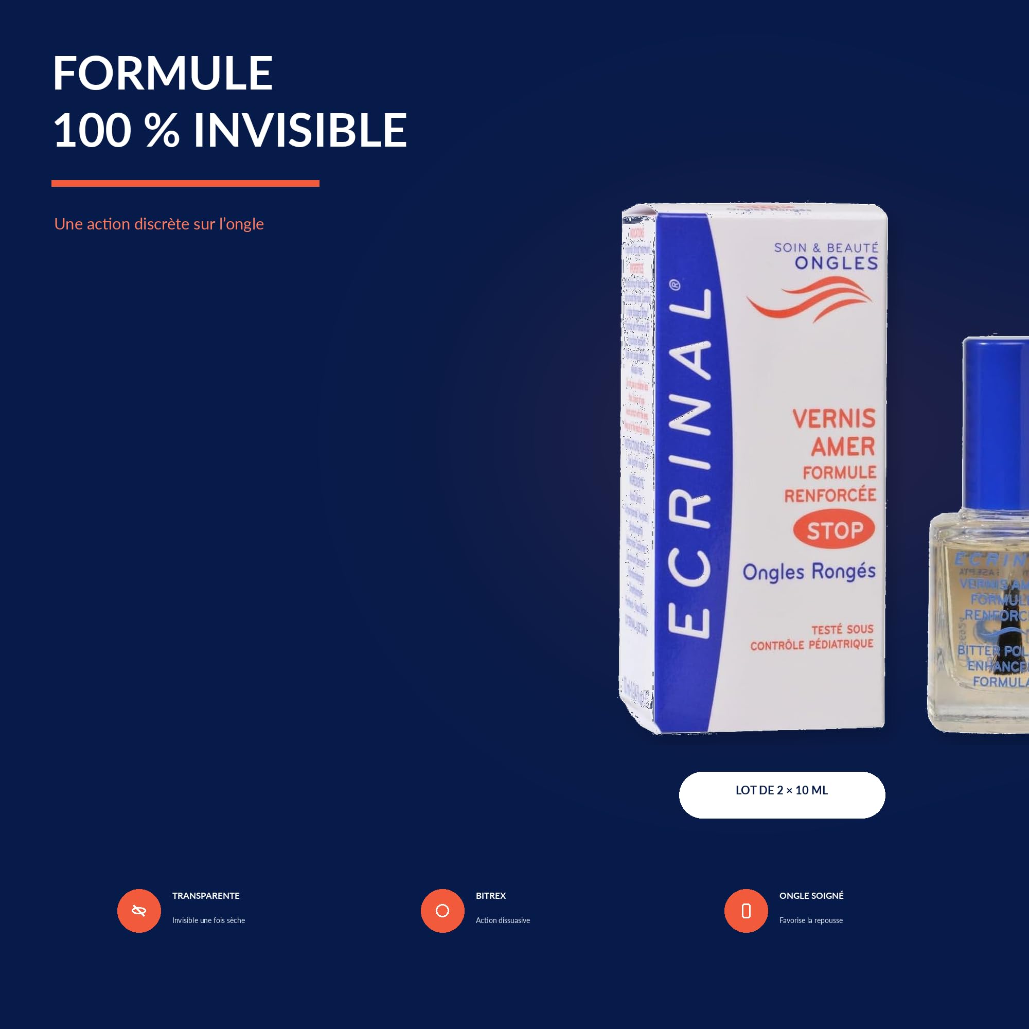 ECRINAL | Smalto Amaro per Unghie | Aiuta a Contrastare l'Abitudine di Mangiare le Unghie | Formula Invisibile | Favorisce la Ricrescita | Per Bambini dai 3 Anni e Adulti | 10 ml