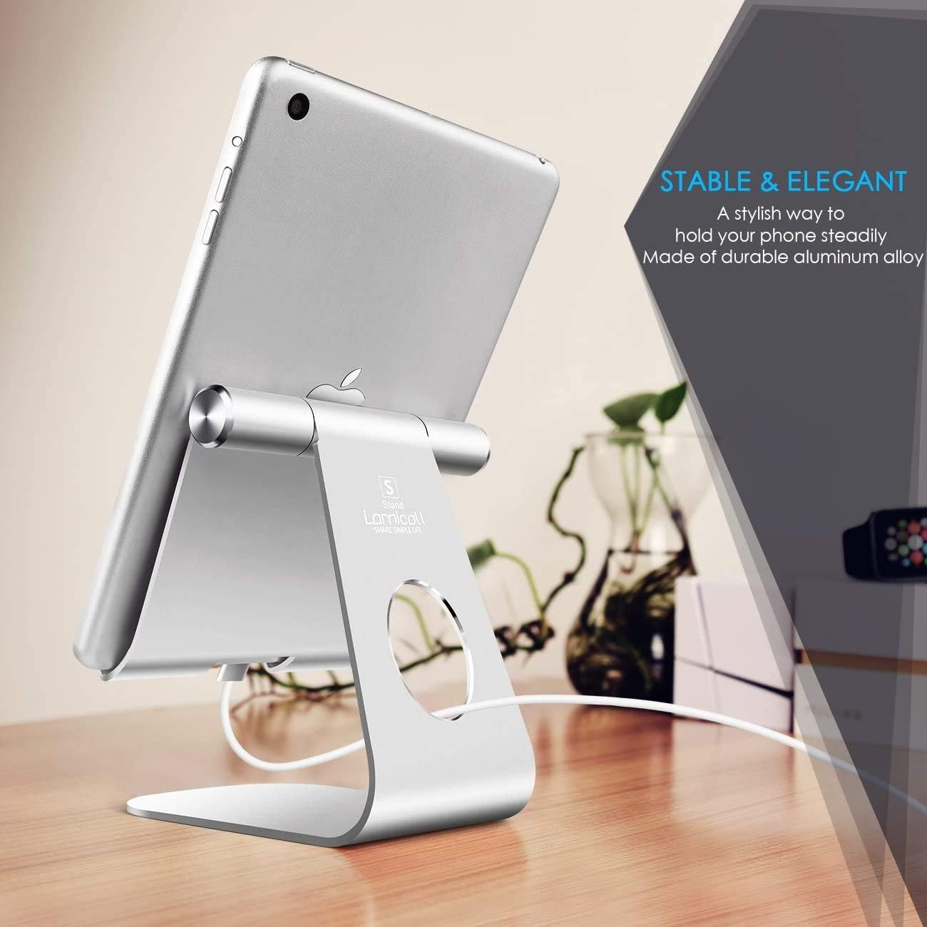 Tablet Stand Adjustable, Lamicall Tablet Holder : Desktop Holder Dock Cradle Compatible with iPad Pro 12.9,10.5, 9.7, Air Mini 2 3 4, Nexus, Accessories, Tab (4-13 inch) - Silver : Electronics