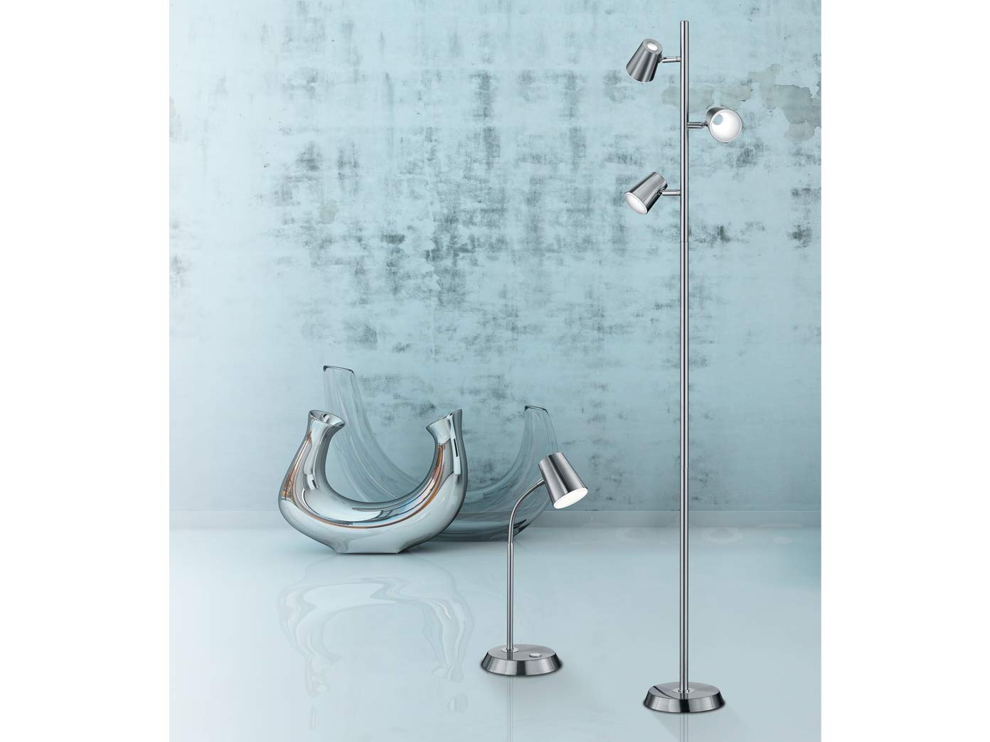 2er SET dimmbare Schreibtischleuchten mit Flexarm, Metall Silber Höhe 38cm