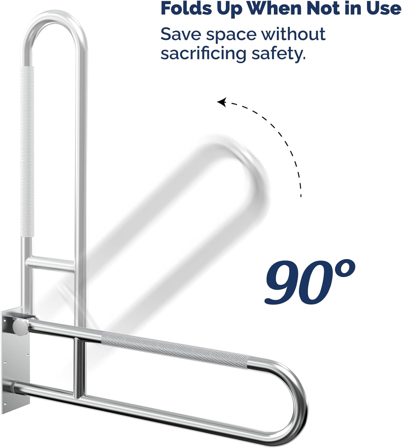 Swing Up Wall Mounted Grab Bar - 500 lbs Capacity Flip-Up Handicap Toilet Safety Rails for Seniors, Stainless Steel, Textured Grip, ADA Compliant Bathroom Grab Bar - 30" Length, Brushed Steel, Knurled