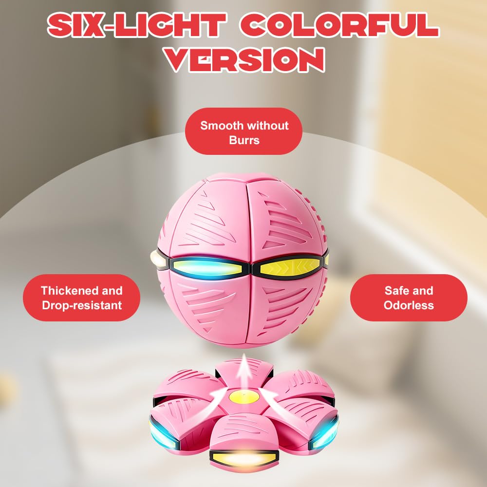 BRTNUP Magic Metaball,Children's Bouncing Ball,Jumping Balls with 6 Light,Flying Saucer,Dual Form Freely Switchable,Parent-Child Interaction Toy Game,Gifts for Teen Boys (Light pink) - Image 4