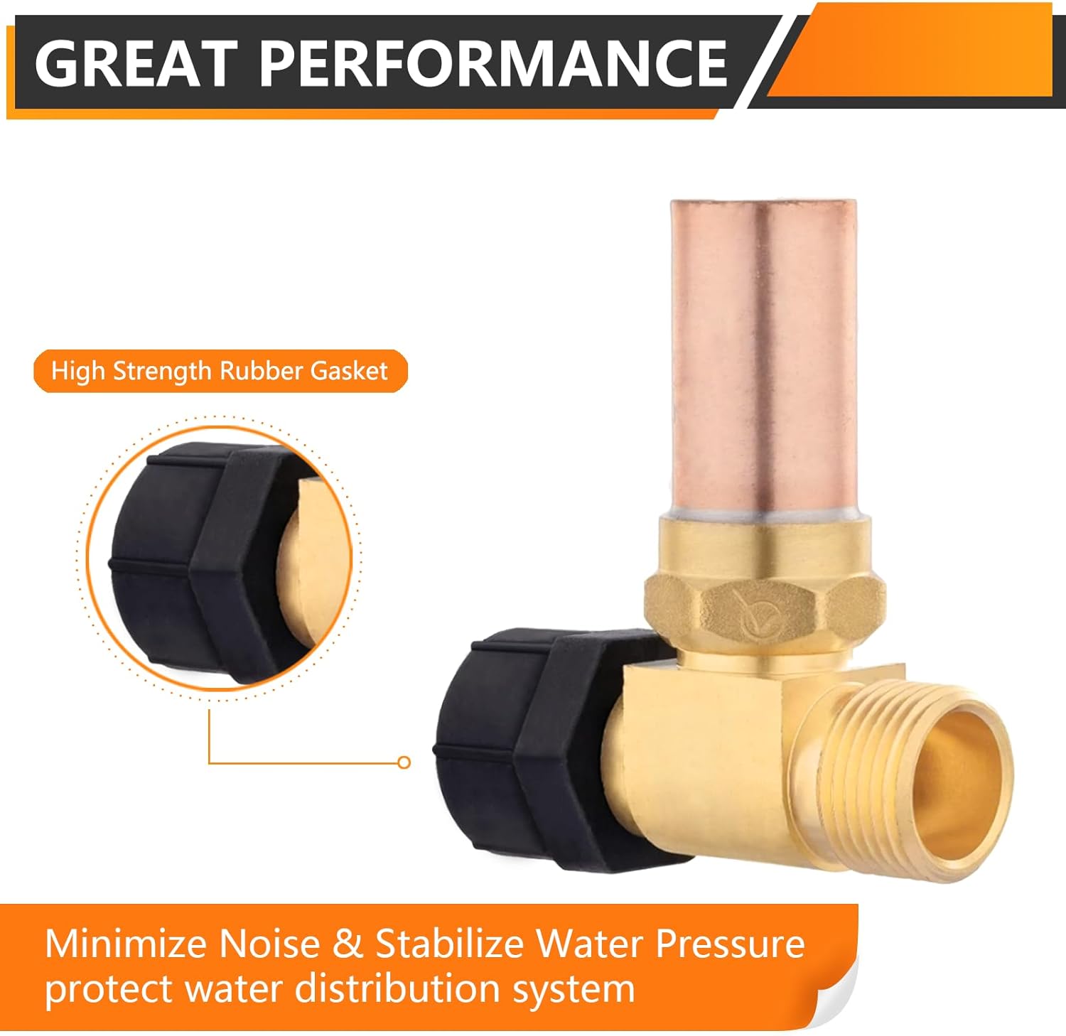 1-Pack HeSun Toilet Water Hammer Arrestor, 7/8" Female Ballcock Nut X 3/4" Male Thread, with Copper Hammer Arrestor for Reducing Banging Noise(HAMMER024)