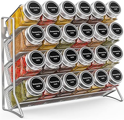 3-Tier Spice Rack Free Standing, Counter Spice Organiser, Metal Seasoning Bottle Organizer for Kitchen, Countertop, Cupboard, Pantry - 2Pcs , Silver