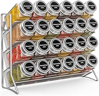 3-Tier Spice Rack Free Standing, Counter Spice Organiser, Metal Seasoning Bottle Organizer for Kitchen, Countertop, Cupboard, Pantry - 2Pcs , Silver
