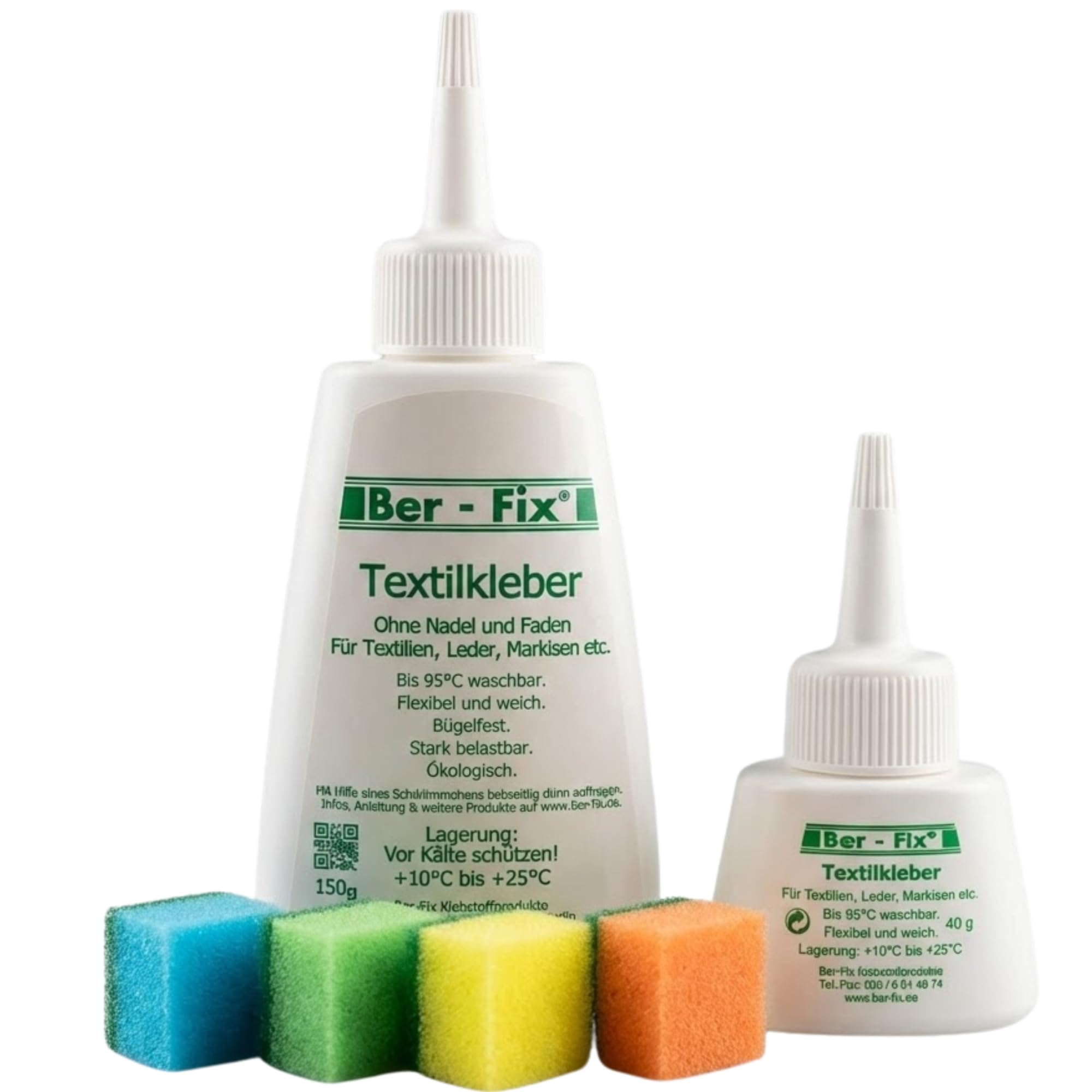 Ber-Fix Textilkleber - wasserfest, kochfest, bügelfester, flexibel (40g mit 150g)