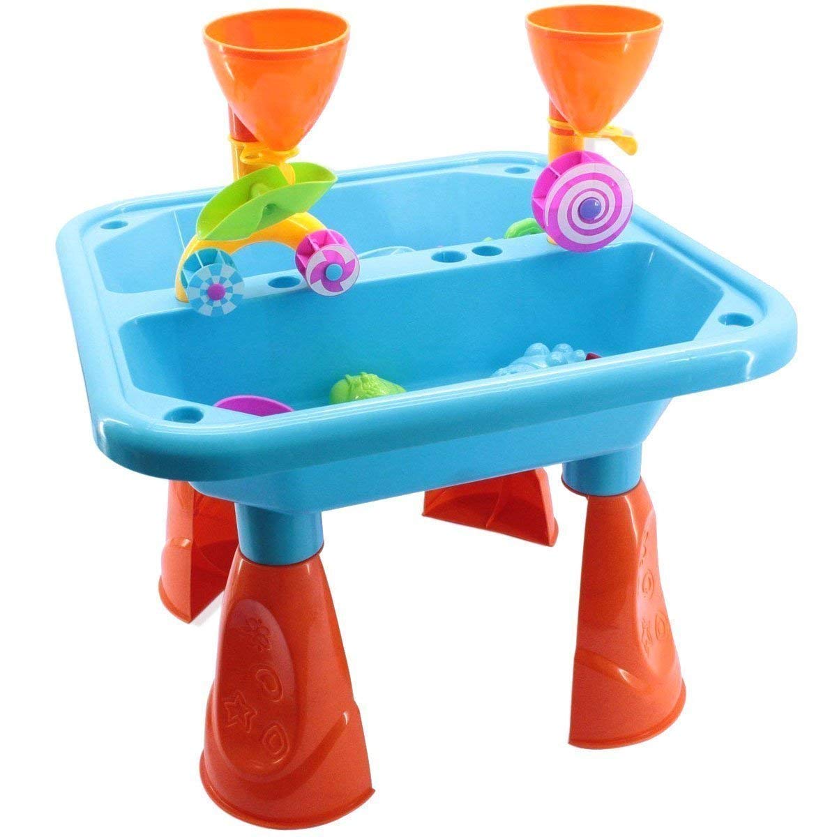 Delex® Sand and Water Table with Double Compartment for Toddlers including Assorted Accessories. Garden Sandpit Play Set. Great Christmas XMAS Birthday Gift for Kids Boys Girls. (Blue)
