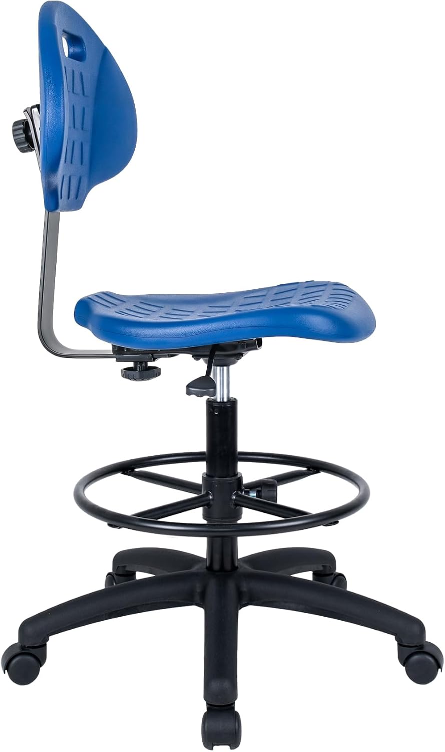 TAKE UR SEAT®Deluxe Polyurethane Drafting Lab Stool Chair, 18" Adjustable Footring, 10" Adjustable Height, 450 lbs seat Capacity, Shipped Within 24 Hours Blue (Tall Bench Height,Standard Casters)