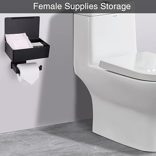 Miniatura 3 de YRONG Soporte adhesivo de papel higiénico con estante y almacenamiento, soporte para rollo de papel higiénico de montaje en pared y dispensador de