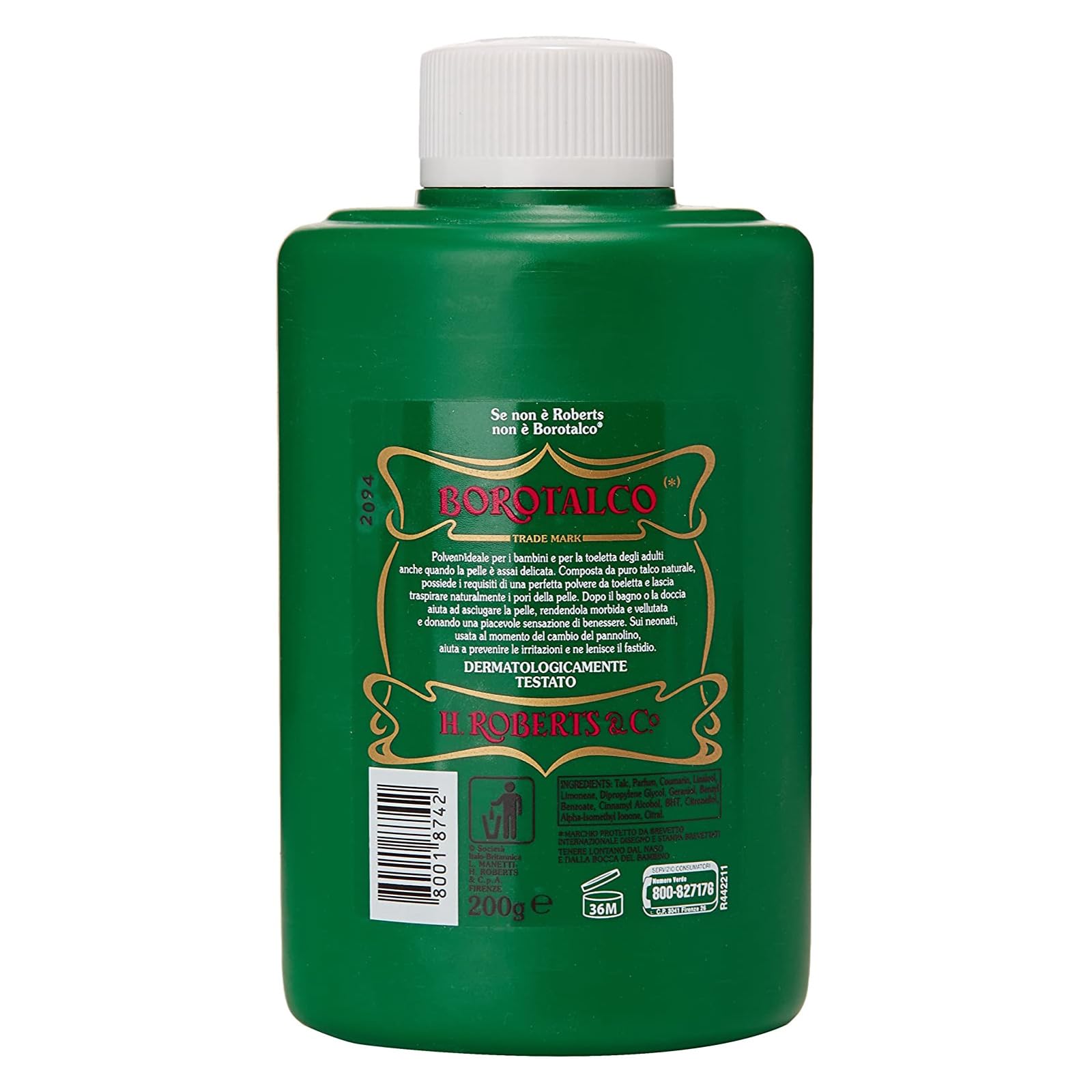 Borotalco Roberts Polvo de talco multifuncional, súper absorbente y refrescante, también para pieles sensibles para adultos y niños, 4 botellas de 200 g