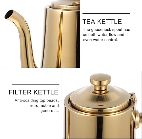Miniatura 7 de UPKOCH Tetera de acero inoxidable de 1.5 L (54 onzas) con infusor extraíble, tetera de té de hojas sueltas doradas, boquilla de cuello de cisne para