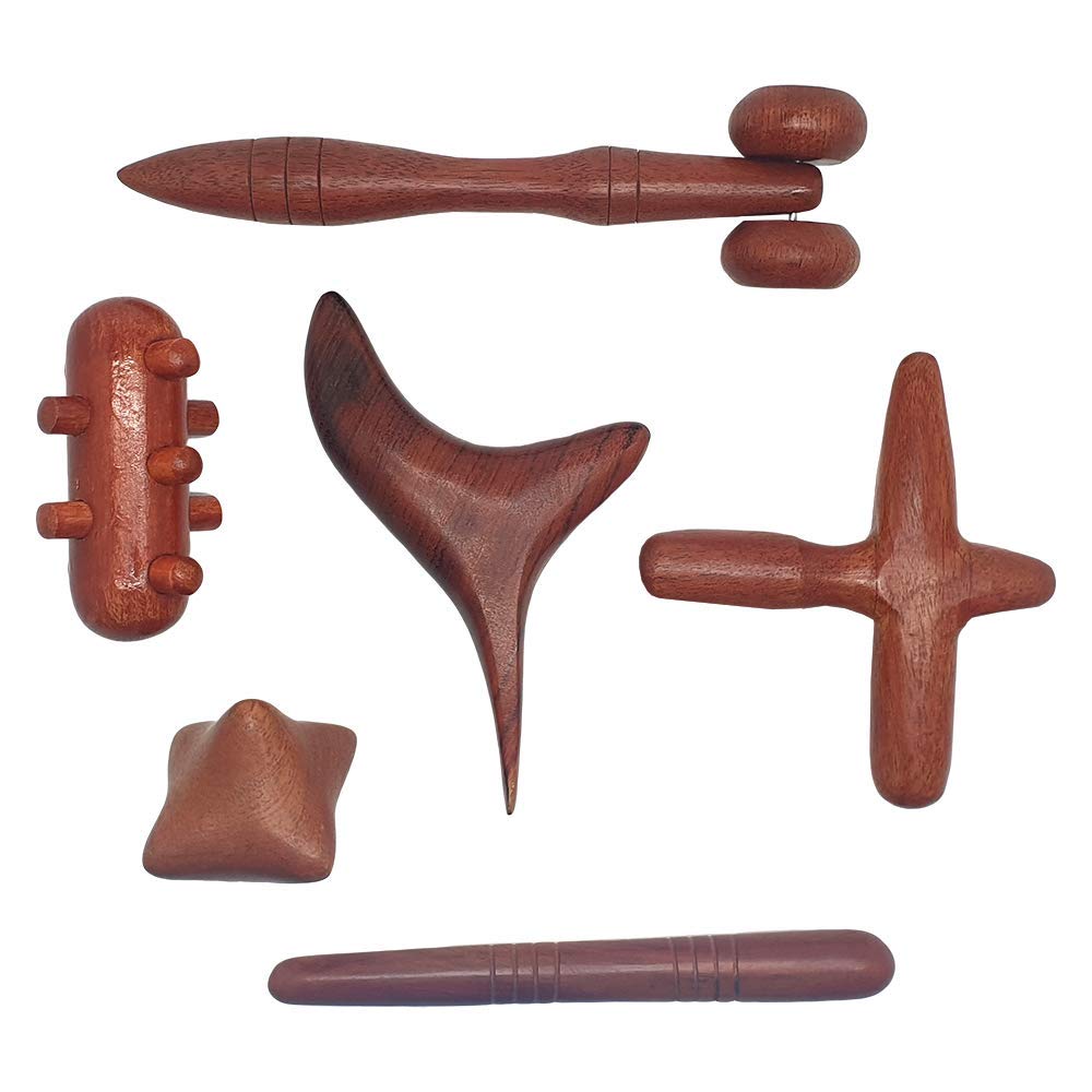 Vie Naturals -Thai Massage Tool Set, 6 Items. Traditional Reflexology, Thai Massage Wooden Stick Tool, Hand,Head, Foot, Face, Body, Massage Tool. Red Wood