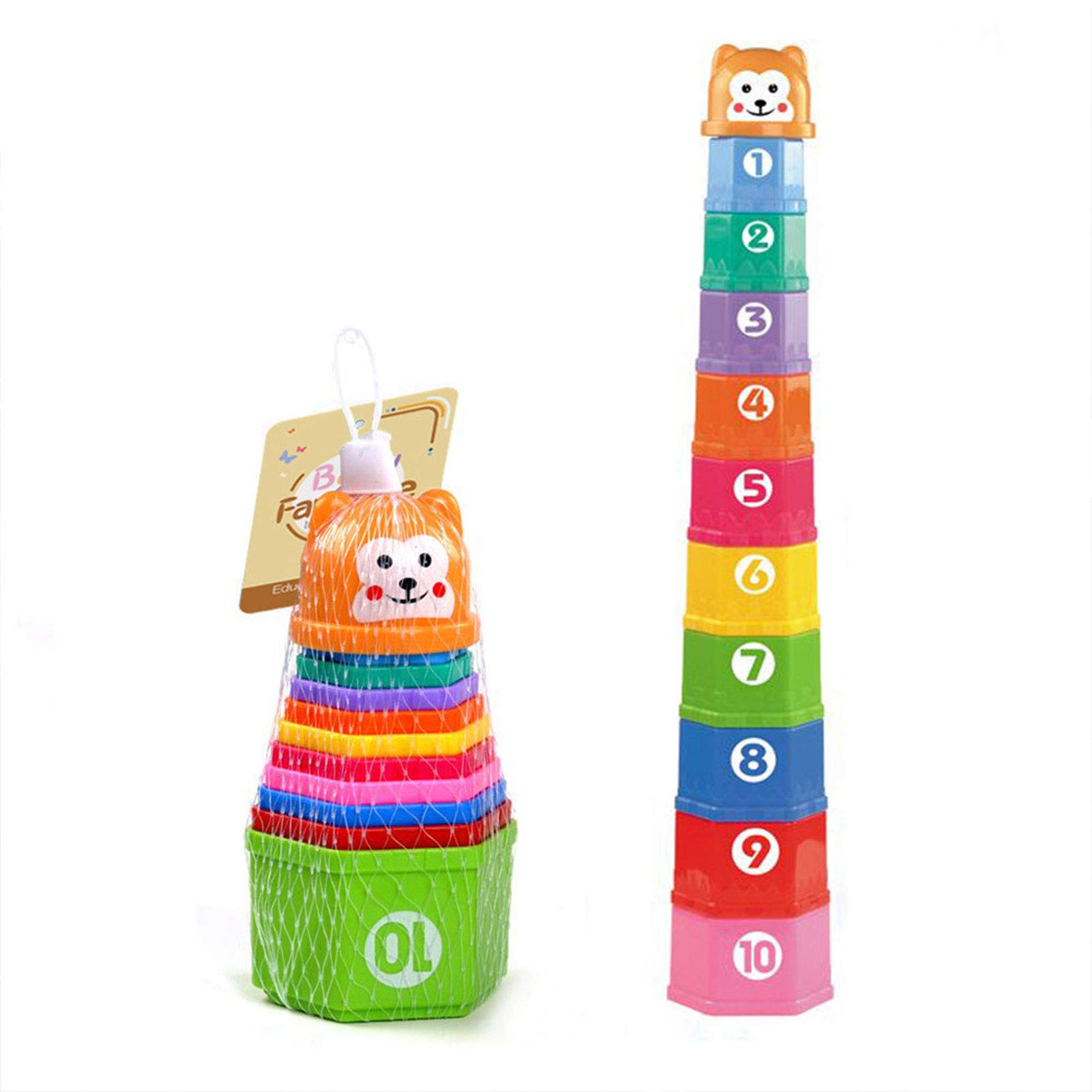 XUXN Toddlers Stacking Cups Early Educational Toy, 11 Pcs Rainbow Stacking & Nesting Cups Baby Building Set with Number, Montessori Toy Gift for 6 Month+ Boys & Girls