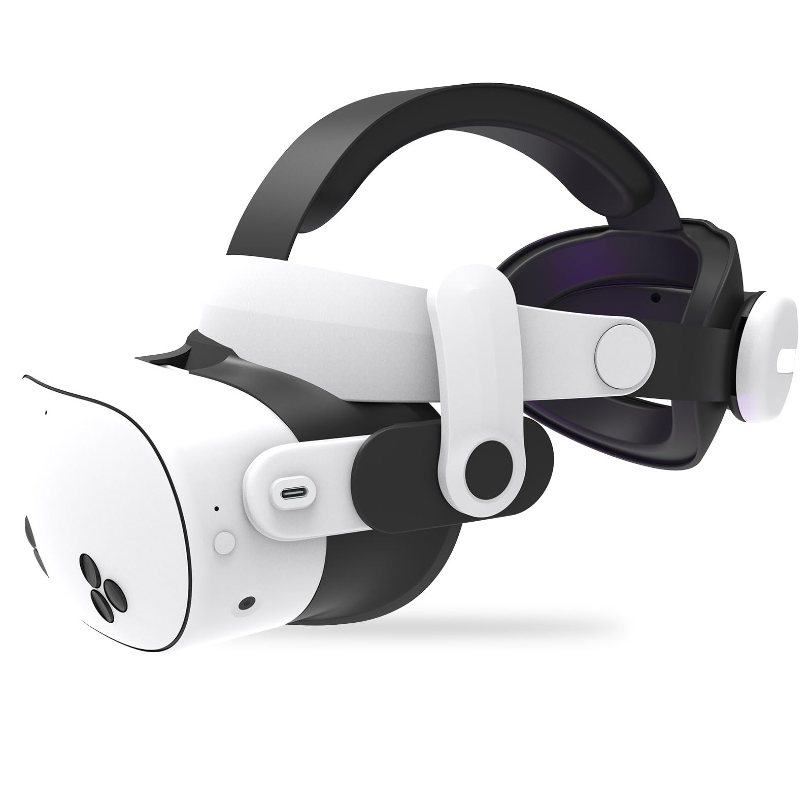 Miękkie i wygodne nakrycie głowy do Oculus/Quest3/3S, regulowana i trwała elastyczna taśma, podwójne pokrętła minimalizujące nacisk głowy i zwiększają równowagę, idealne do intensywnych przygód VR