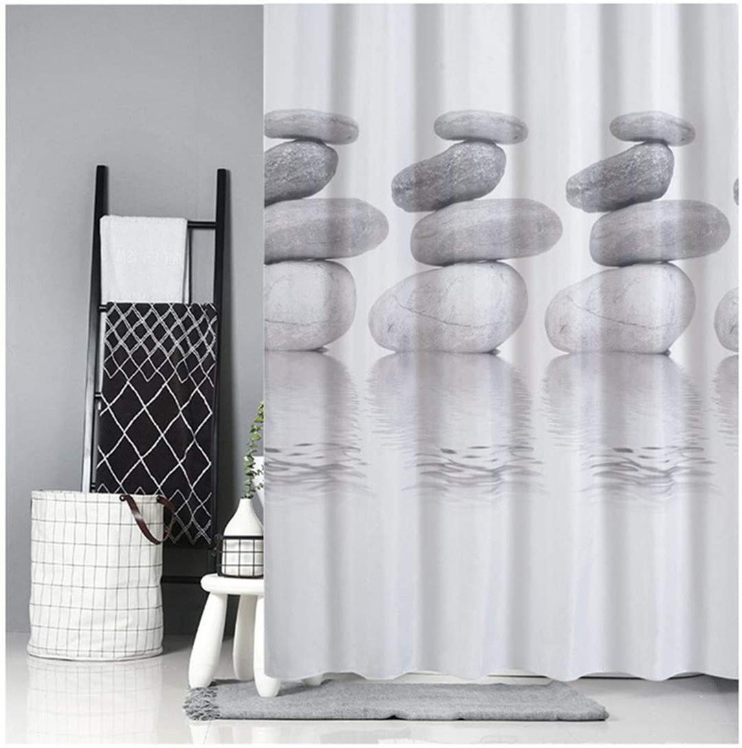 Rideau de Douche textile Polyester gris fond avec des contours de galet, imperméable 120*180cm