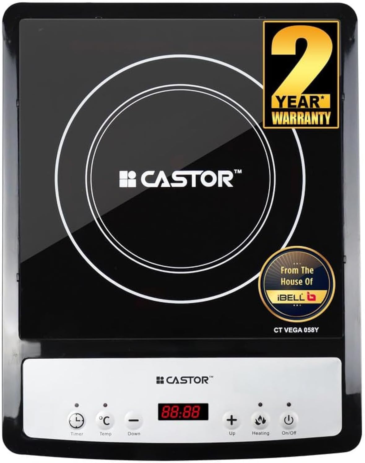 iBELL Castor CTVEGA058 Induction Cooktop Manual Aluminium Electric Stove is 2000 w Auto Shut Off and over Heat Safety Protection with Press Button Control with 1 Burner, Black