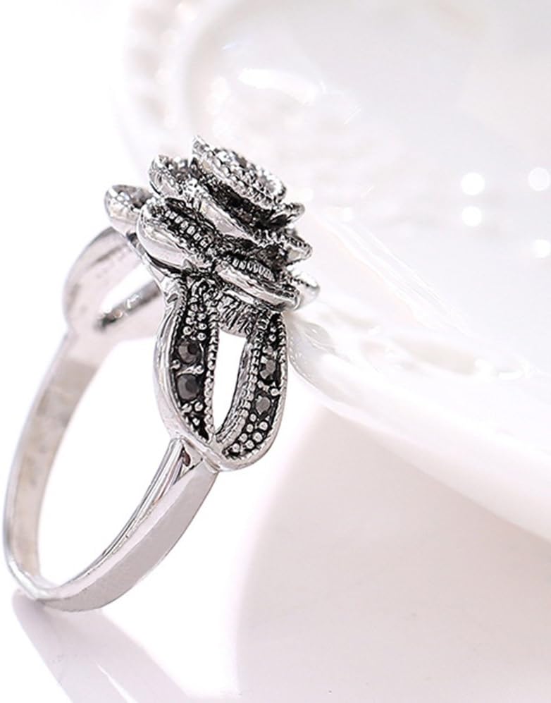 Women's Black Rings Vintage Rings Statement Rings for Women Band Marcasite Crystal Rings for Women - Image 6