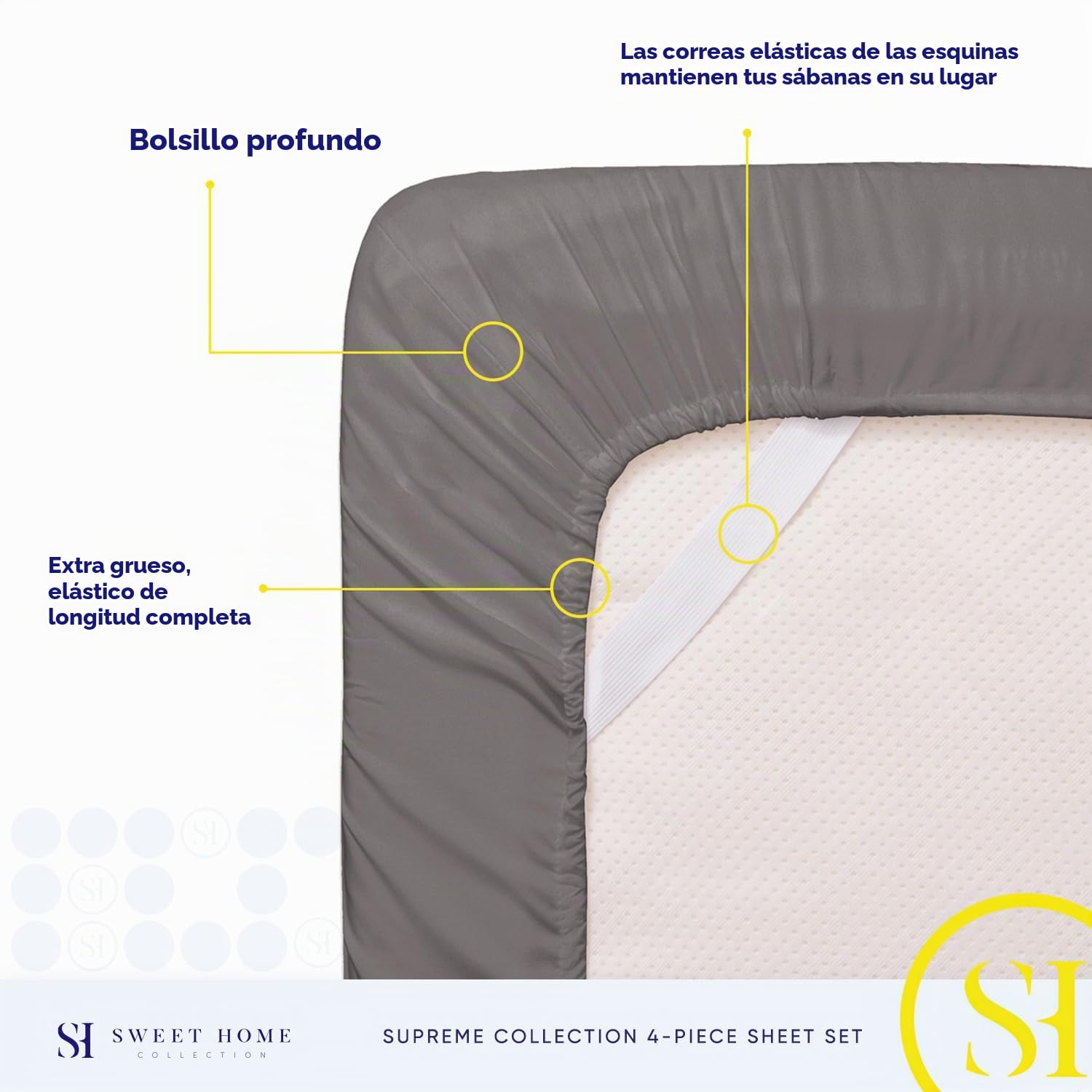 Sweet Home Collection Juego de Ropa de Cama de Lujo con sábana encimera, sábana Bajera, 2 Fundas de Almohada, Microfibra, Gris, Queen