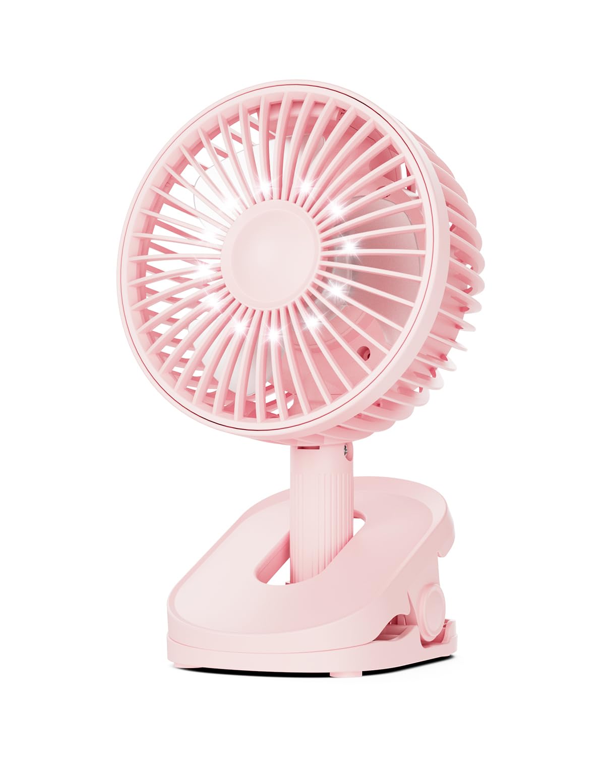 Gaiatop 4 Speed Quiet Portable Mini Fan, 4000mAh USB Rechargeable Fan with LED Light & Hook, 90° Auto Rotate Multi Clip On Fan Personal Table Fan Battery Fan for Home, Stroller Camping, Kichen(Pink)